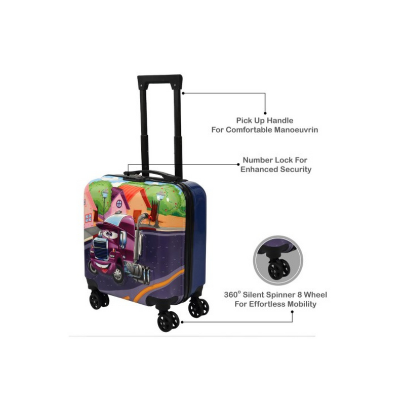 Trendy Kids Truck Cartoon Printed Hard-Sided Cabin Trolley Bag