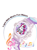 Girls Patterned Dial & Strap Digital Multi Function Watch FlyUnicorn Purple