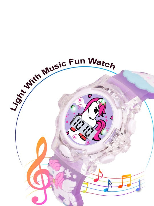 Girls Patterned Dial & Strap Digital Multi Function Watch FlyUnicorn Purple