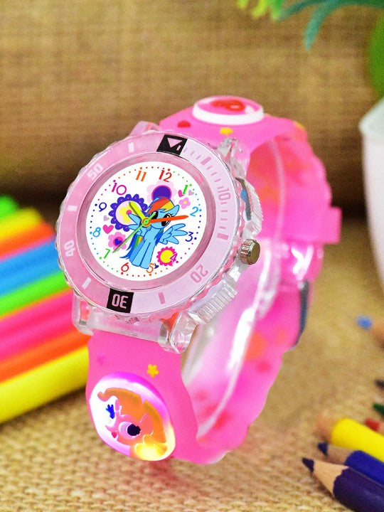 Girls Patterned Dial & Silicon Strap Analogue Watch - Barbie Light Pink