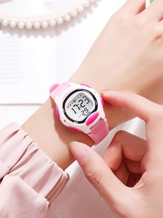 Kids Dial & Straps Digital Multi Function LED Backlight Watch Pink