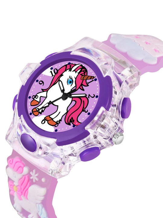 Kids Girls Printed LED Dial & Silicon Strap Analogue Watch - Purple Unicorn