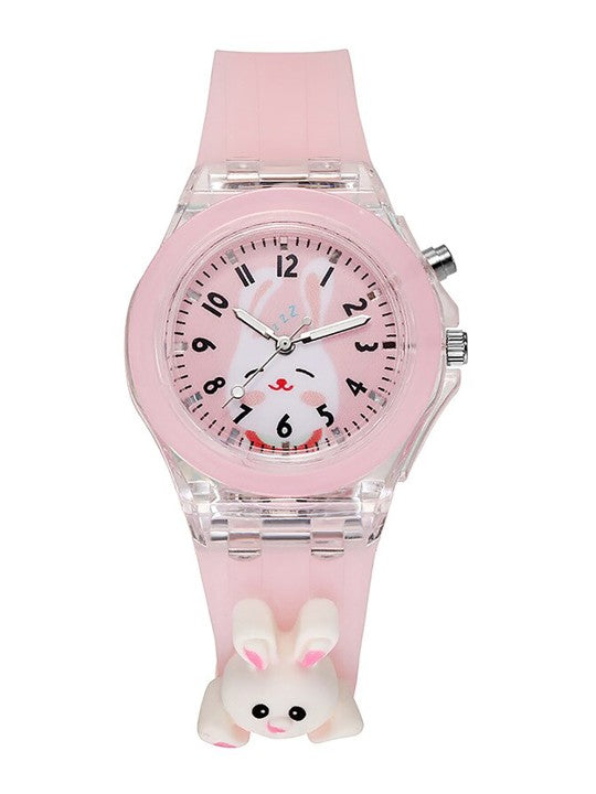 Kids Printed Dial & LED Backlight Analogue Multi Function Watch Light Pink Colour