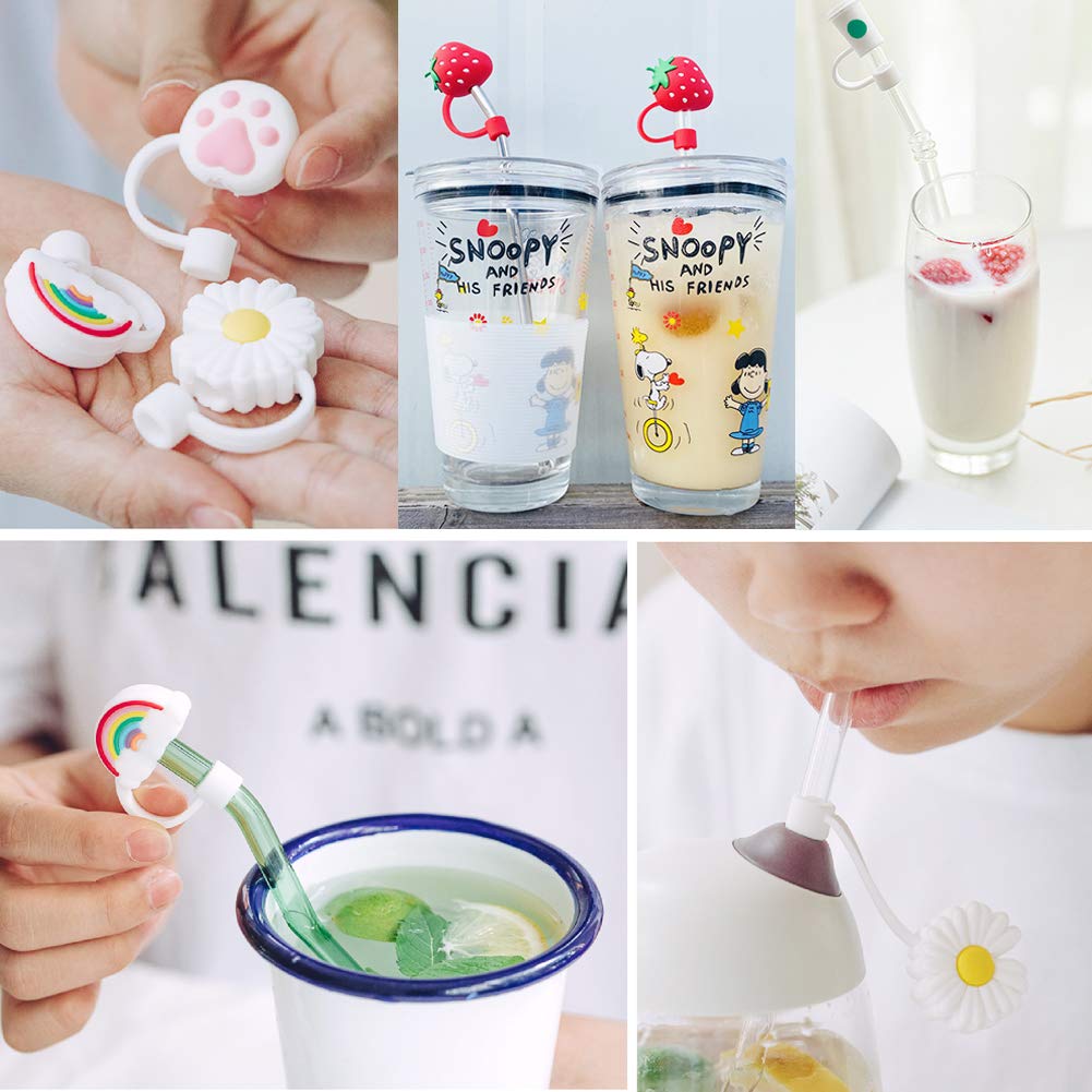 Silicone Straw Tips Covers (Pack of 2) - Reusable, Dust-Proof, Fun Designs for 6-8 mm Straws