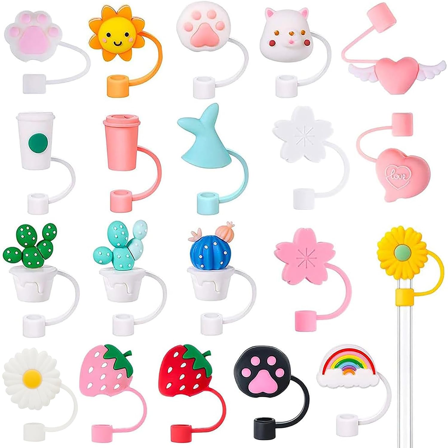 Silicone Straw Tips Covers (Pack of 2) - Reusable, Dust-Proof, Fun Designs for 6-8 mm Straws