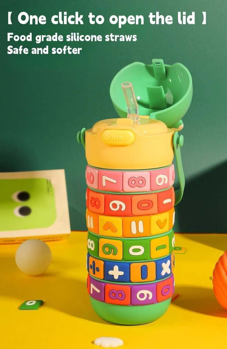 Kids Premium 14oz Math Water Bottle with Silicone Spout - Leak-Proof, Insulated, and Educational