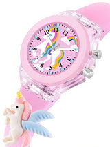 Kids Cartoon Printed LED Backlight Digital Multi Function Watch Light Pink