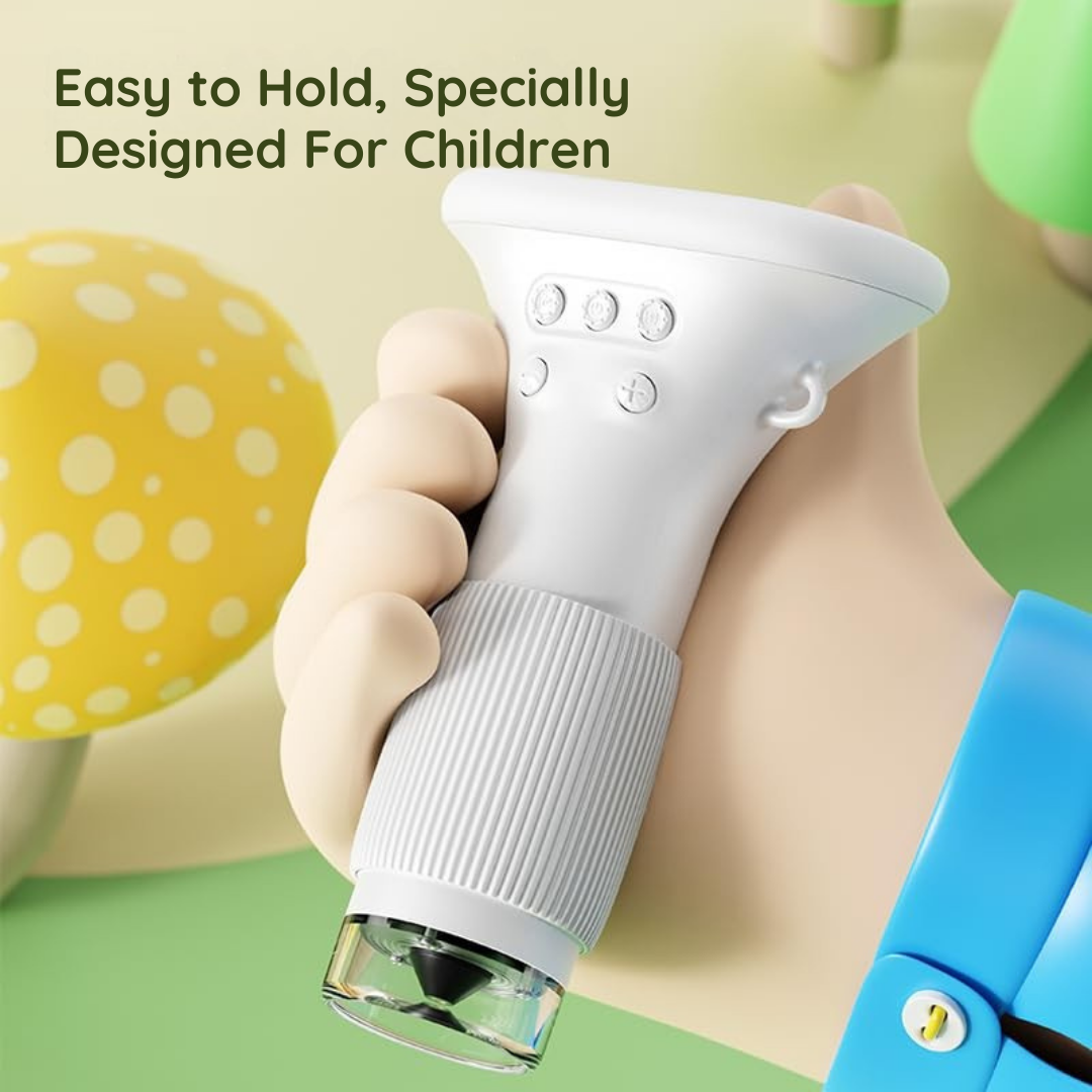 Portable Digital Microscope for Kids - 1000X Magnification, Adjustable LED Lights, and Built-in Storage