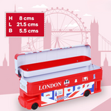 Double Decker Bus Shaped Metal Compass Box with Moving Tyres and Sharpener for Kids