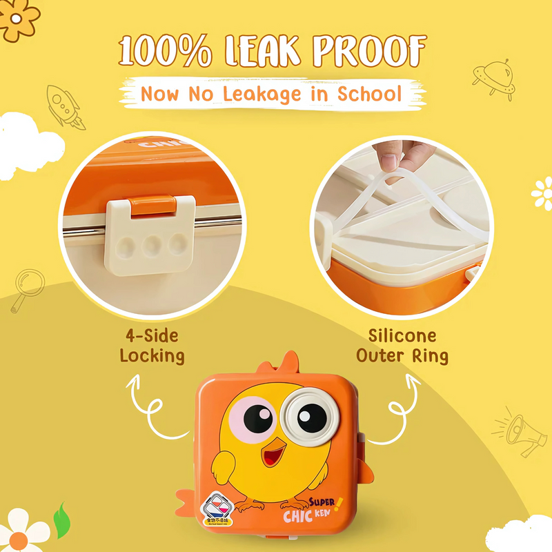 Cute Chicken-Themed Stainless Steel Lunch Box for Kids