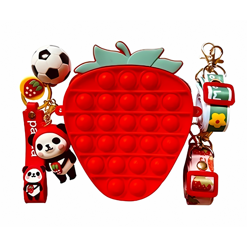 Strawberry-Shaped Pop It Fidget Toy Sling Bag for Kids – Silicone Crossbody Purse with Keychain