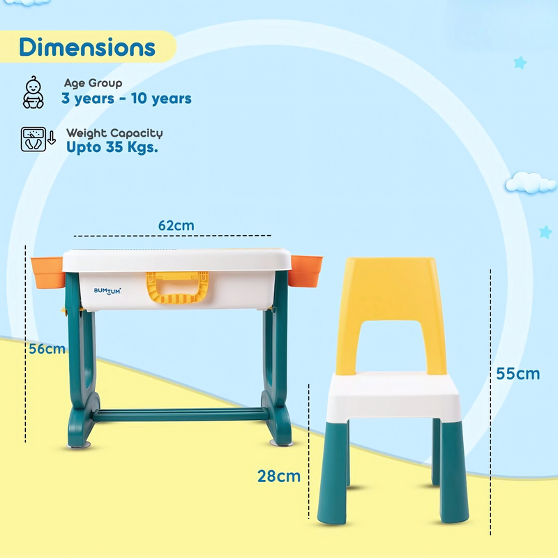 Junior Study Table & Chair Set for Kids (2-10 Years)