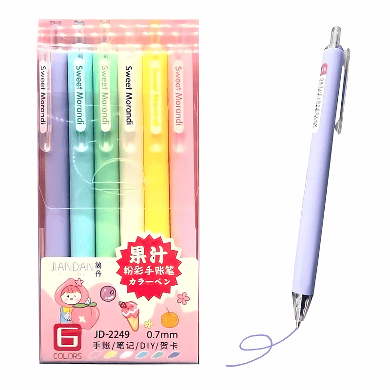 Retractable Colourful Pens for Kids, 0.7mm Stationery Gel Pen Set for Girls & Boys - Pack of 6