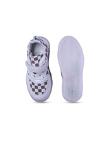 Unisex Kids Printed PU Sneakers – White with Velcro Fastening and Western Embellishments