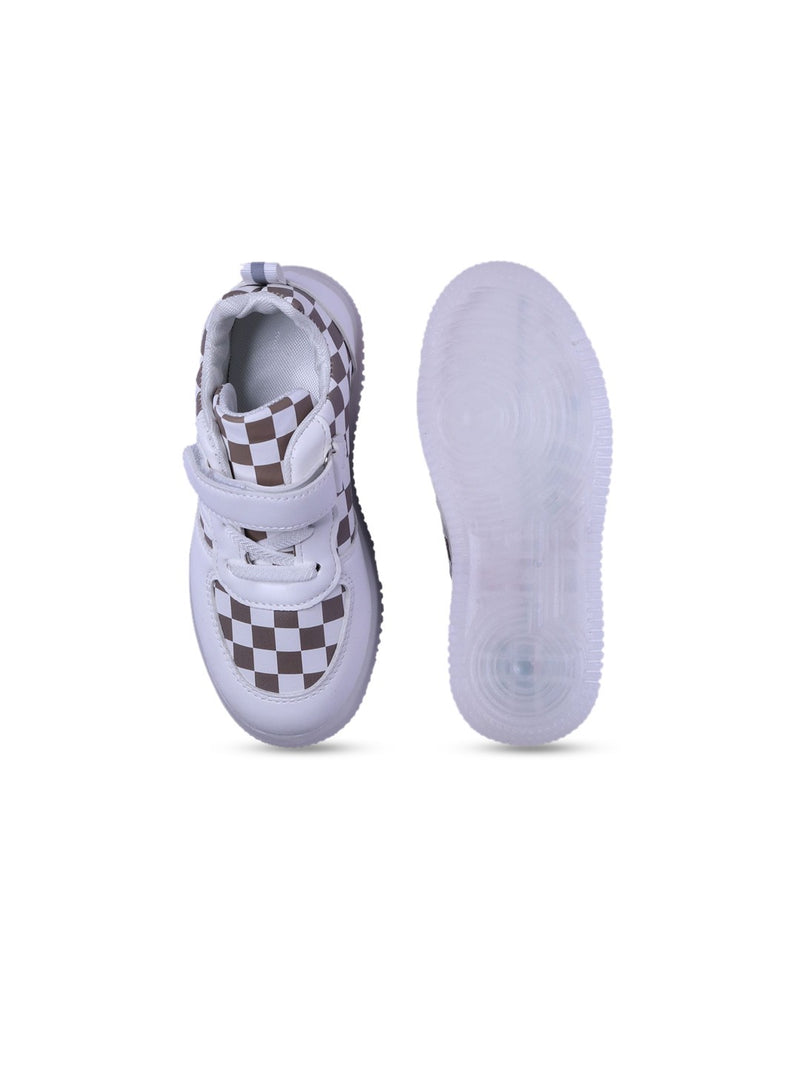 Unisex Kids Printed PU Sneakers – White with Velcro Fastening and Western Embellishments