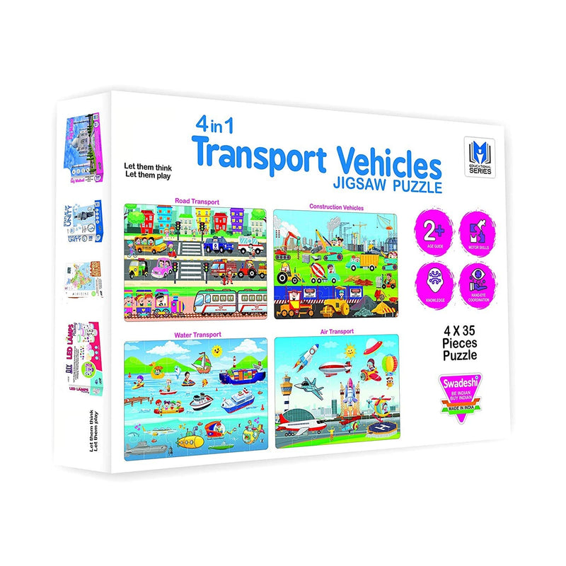 4-in-1 Transport Vehicles Jigsaw Puzzle for Kids (4 x 35 Pieces)