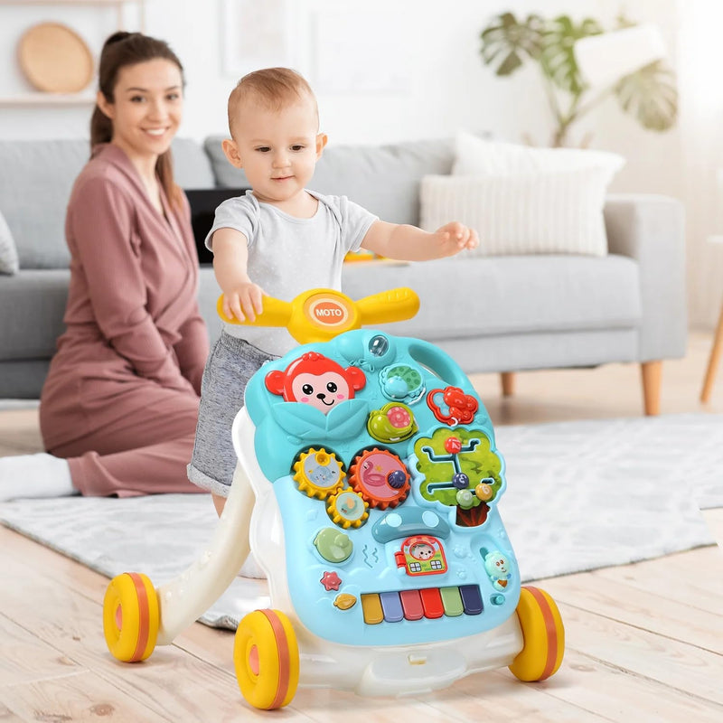 Baby Walker 2-in-1 Detachable Walker with Adjustable Speed and Table, Early Learning Activity Centre for Babies