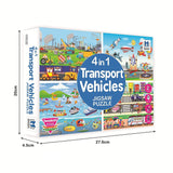 4-in-1 Transport Vehicles Jigsaw Puzzle for Kids (4 x 35 Pieces)