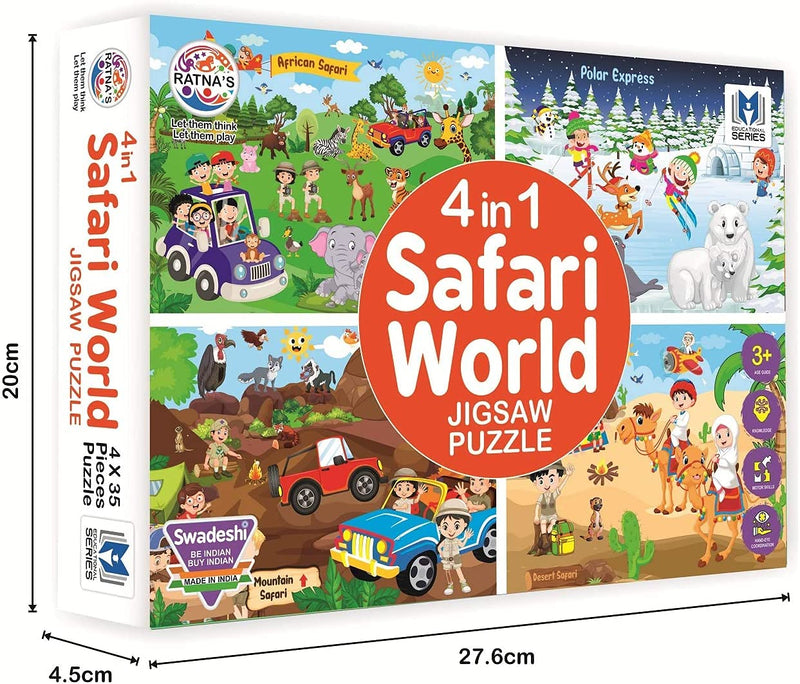 4-in-1 Safari World Jigsaw Puzzle for Kids (4 x 35 Pieces)