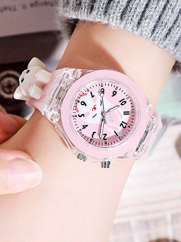 Kids Printed Dial & Straps Scratch Resistant Analogue Watch LED Rabbit Pink Colour