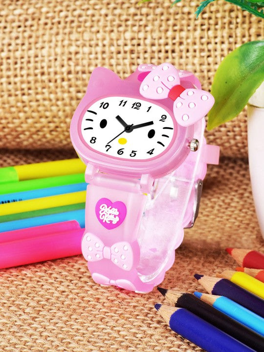 Girls Printed Dial & Straps Analogue Watch - Pink Kitty