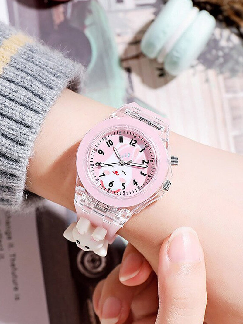 Kids Printed Dial & LED Backlight Analogue Multi Function Watch Light Pink Colour