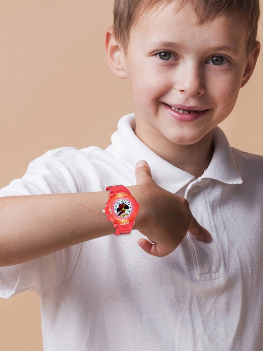 Kids - Boys Printed LED Dial & Straps Analogue Watch Spider Red