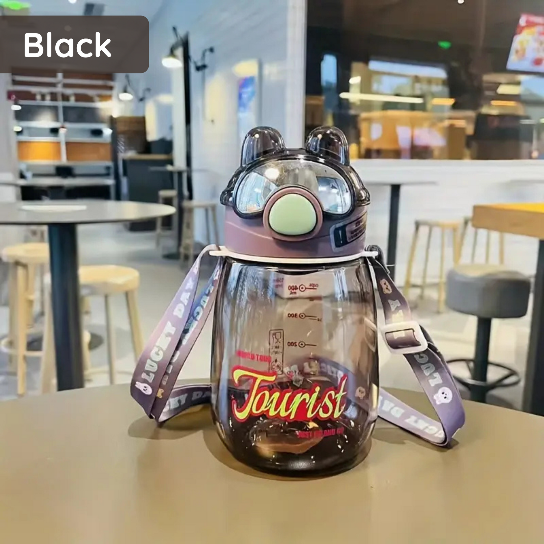 Leak-Proof Cartoon Water Bottle with Straw & Shoulder Strap – 550ml - Pack of 1 hu