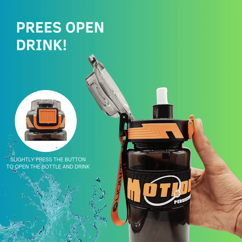 800ml Water Bottle with Straw, Push Lock Lid & Adjustable Strap - Pack of 1