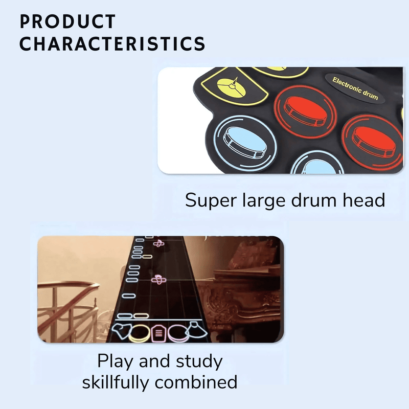 Digital Electronic Drums | 11 Pads, 5 Tones, 3 Rhythms - Portable Roll-Up Drum Set with Foot Pedals & Drumsticks for All Ages