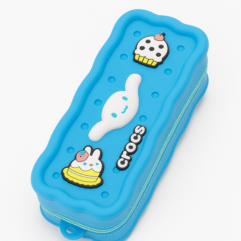 Crocs Colorful Silicone Pencil Case with Charms– Fun & Durable for Kids and Students