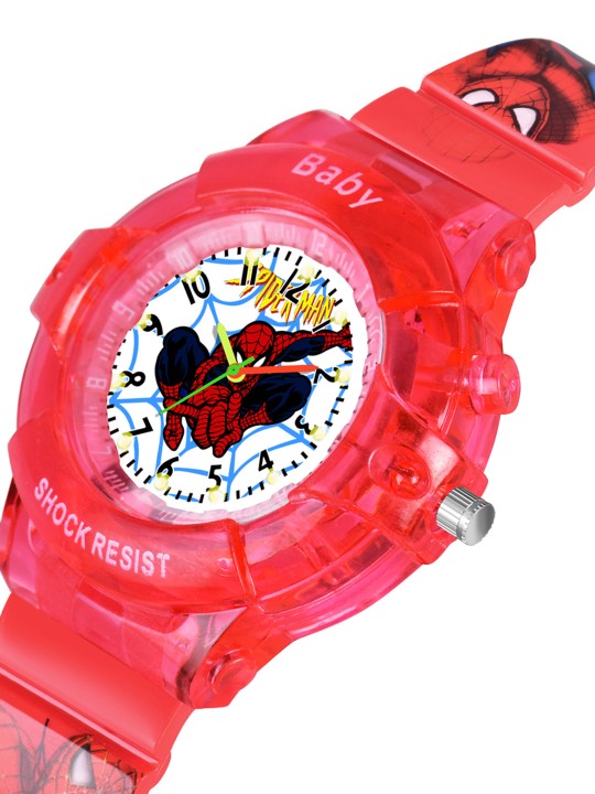 Kids - Boys Printed LED Dial & Straps Analogue Watch Spider Red