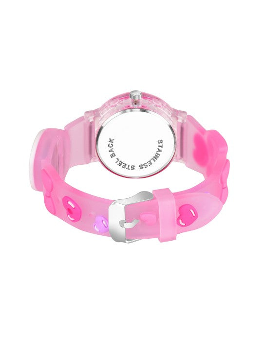 Kids - Girls Patterned LED Dial & Straps Analogue Watch Kitty Pink