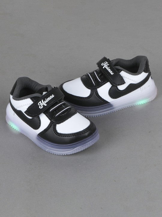 Kids' Black Colourblocked LED Sneakers with Velcro Closure