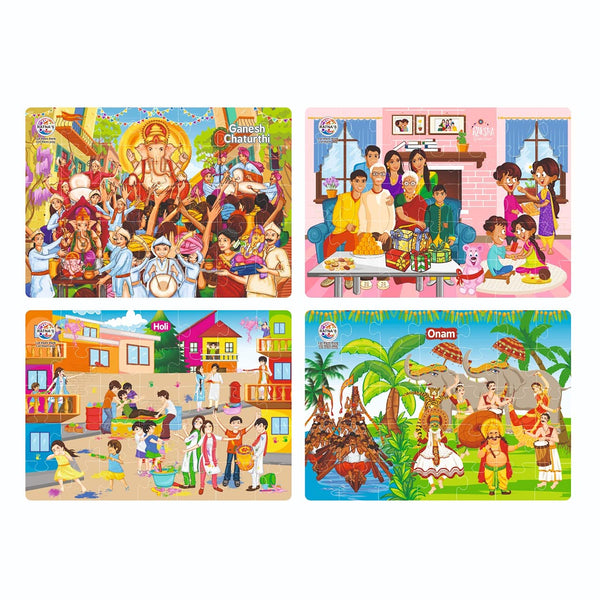 4-in-1 Indian Festivals Jigsaw Puzzle for Kids (4 x 35 Pieces)