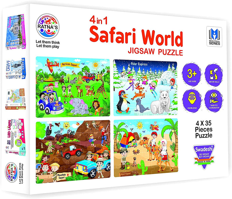 4-in-1 Safari World Jigsaw Puzzle for Kids (4 x 35 Pieces)