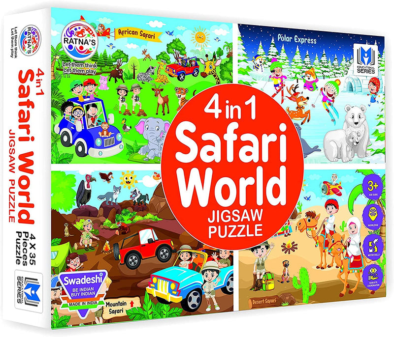 4-in-1 Safari World Jigsaw Puzzle for Kids (4 x 35 Pieces)