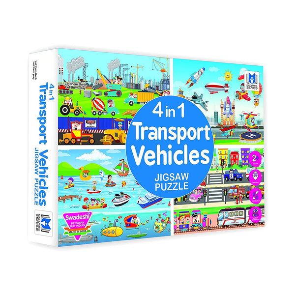 4-in-1 Transport Vehicles Jigsaw Puzzle for Kids (4 x 35 Pieces)