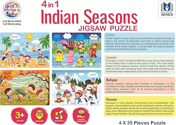 4-in-1 Indian Seasons Jigsaw Puzzle for Kids - 35 Pieces Each