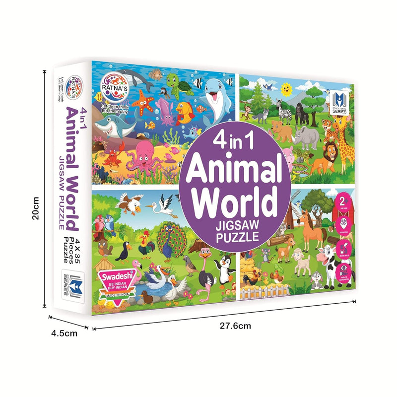 4-in-1 Animal World Jigsaw Puzzle Set - 35 Pieces Each