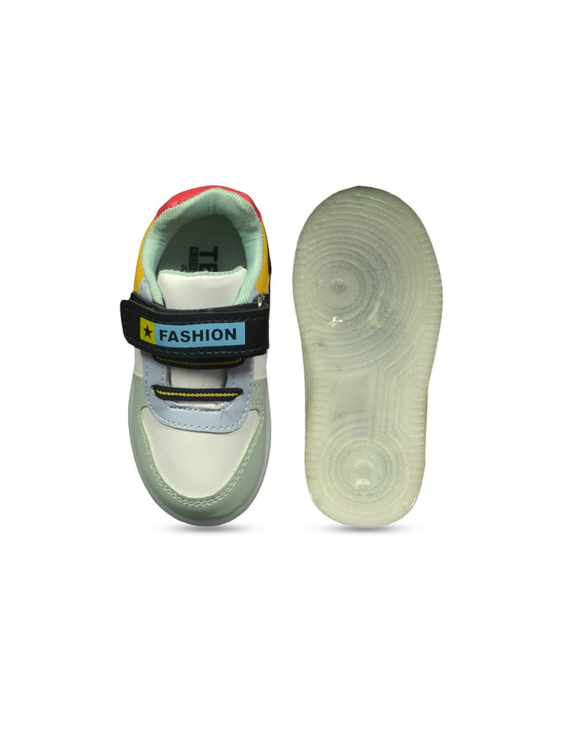 Kids' Yellow & Green Colourblocked LED Sneakers with Velcro