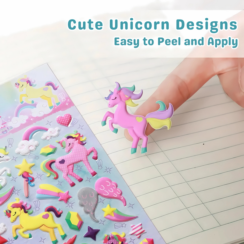 3D Puffy Unicorn Themed Stickers for Kids