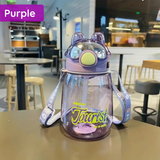 Leak-Proof Cartoon Water Bottle with Straw & Shoulder Strap – 550ml