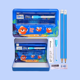 Double Layer Metal Pencil Case With Stationery Set For Kids (Pack of 1)