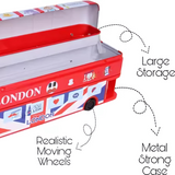 Double Decker Bus Shaped Metal Compass Box with Moving Tyres and Sharpener for Kids