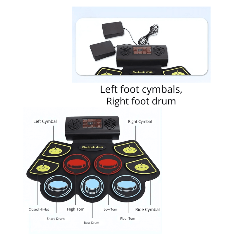 Digital Electronic Drums | 11 Pads, 5 Tones, 3 Rhythms - Portable Roll-Up Drum Set with Foot Pedals & Drumsticks for All Ages