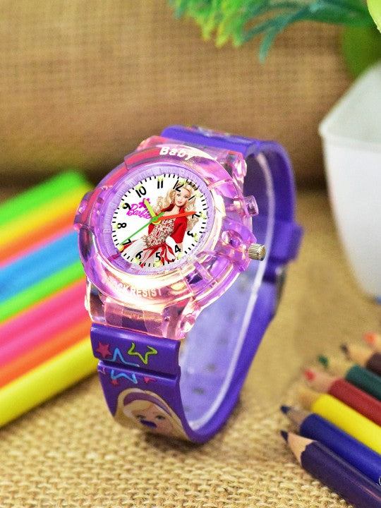 Girls Printed Dial & Straps Analogue Watch Barbie Purple