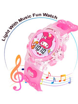 Girls Patterned Dial & Straps Digital Multi Function Watch Kitty Pink