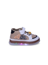 Unisex Kids Printed PU Sneakers - Beige with Velcro Fastening