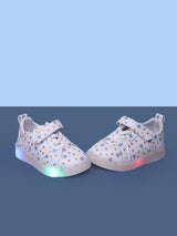 Unisex Kids Printed PU Sneakers – White with Laser Cut Detailing